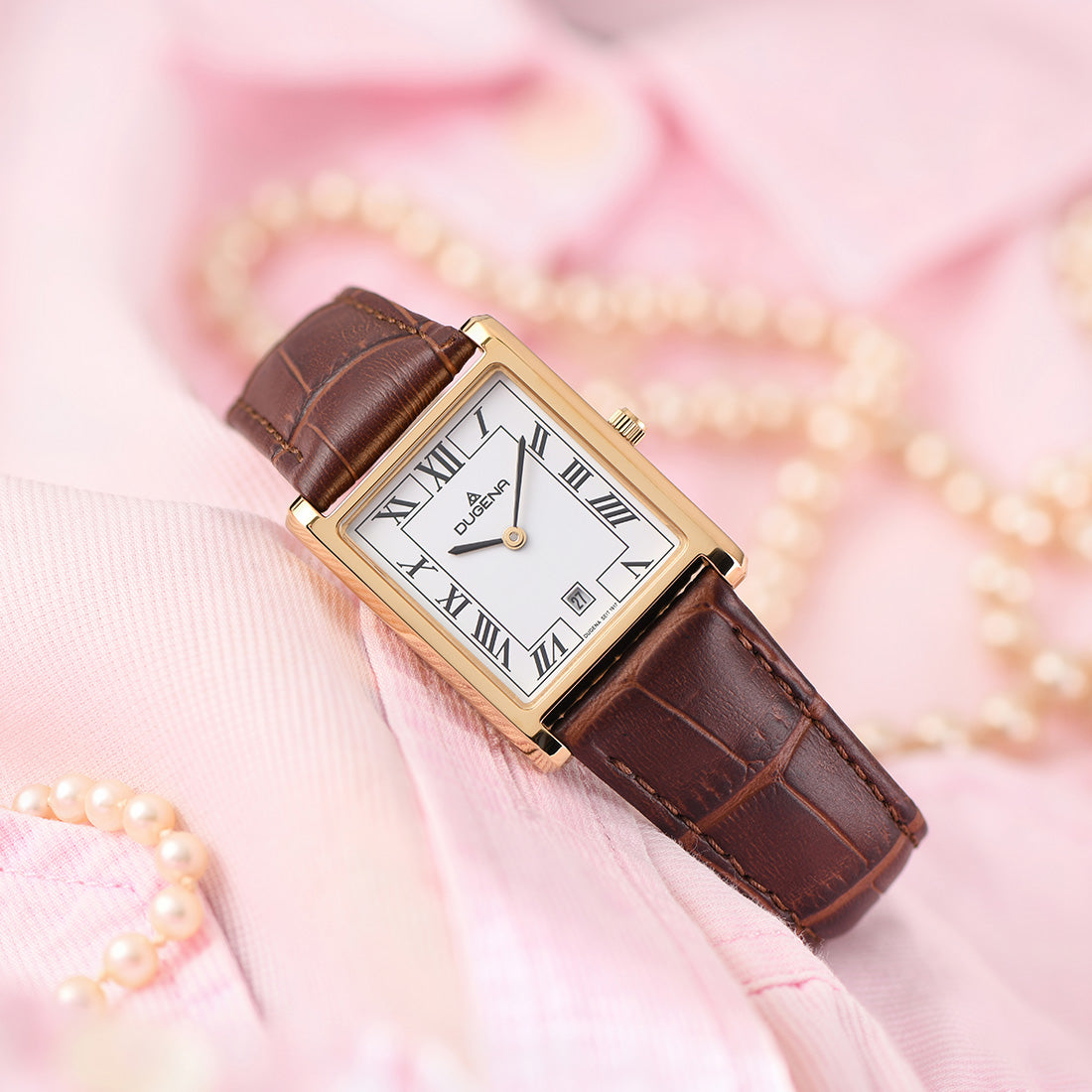 Quadra Classica Weiß Gold Lederband Braun (4461119)