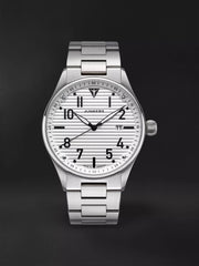 Flieger Pilotenuhr Wellblech-Look Farbe Silber 42 mm Metallarmband Saphirglas Minuterie Ref. 902.03.03