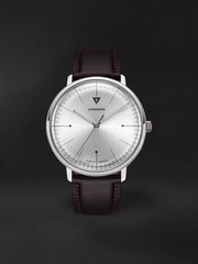 Bauhaus 40 Designklassiker Farbe Silber 40 mm Lederarmband gewölbtes Glas und Zifferblatt Ref. 908.01.03