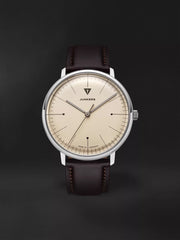 Bauhaus 40 Designklassiker Farbe beige 40 mm Lederarmband gewölbtes Glas und Zifferblatt Ref. 908.01.05