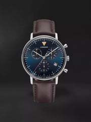 Bauhaus Chronograph Chronograph mit kleiner Sekunde Farbe blau 40 mm Lederarmband gewölbtes Glas Ref. 912.01.12