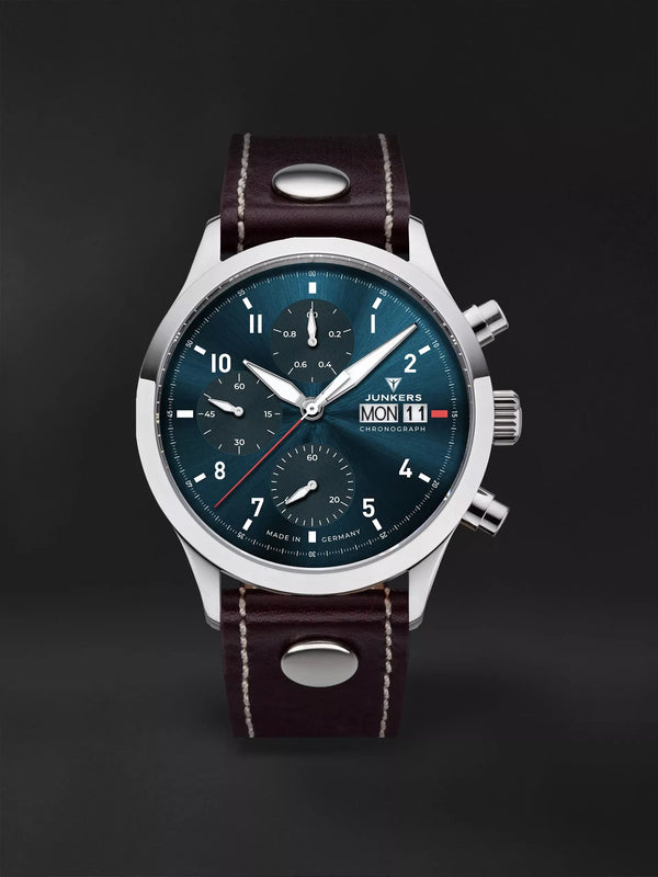 Cockpit Chronograph Robuster Chronograph Farbe blau 42 mm Lederarmband Sonnenschliff Saphirglas Ref. 914.01.12