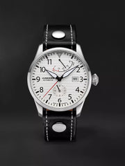 Flieger Gangreserve Pilotenuhr Automatik mit Gangreserve- und 24h-Anzeige Farbe Silber 42 mm Lederarmband Saphirglas Ref. 964.01.03