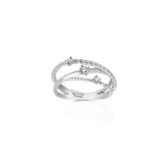 Intertwined bandring in 18 kt white gold set with hree diamonds