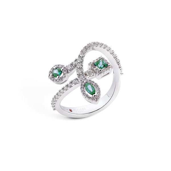 18 kt white gold ring with precious stones and diamonds