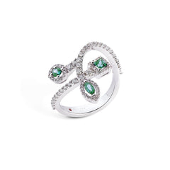 18 kt white gold ring with precious stones and diamonds
