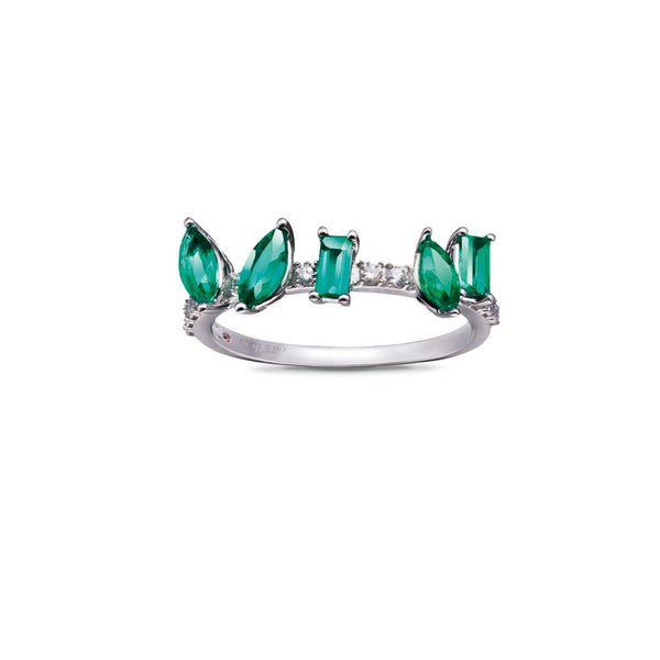 WHITE GOLD RING WITH EMERALDS AND DIAMONDS