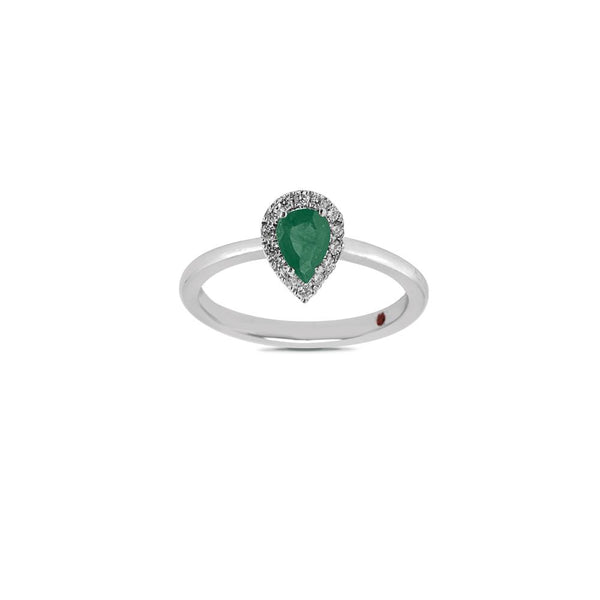 WHITE GOLD RING WITH DIAMONDS AND PEAR CUT EMERALD