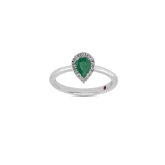 WHITE GOLD RING WITH DIAMONDS AND PEAR CUT EMERALD
