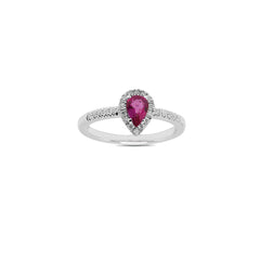 WHITE GOLD RING WITH DIAMONDS AND PEAR CUT RUBY