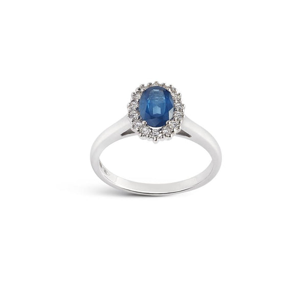 WHITE GOLD RING WITH SAPPHIRE AND DIAMONDS