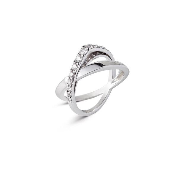 Intertwined ring in 18 kt white gold set with diamonds