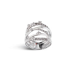 Intertwined bandring in 18 kt white gold set with nine diamonds